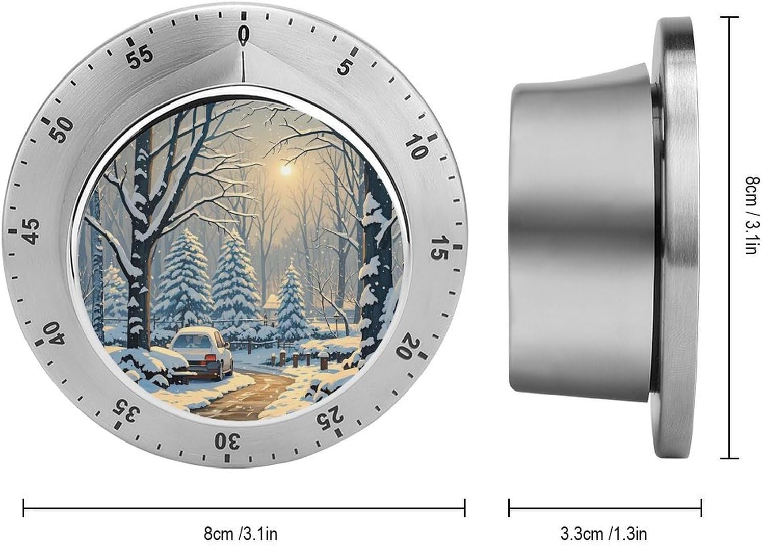Winter Snow Scene Timer Stainless Steel Timers with Magnetic Base Multi-Functional Mechanical Countdown Timer for Sports Baking Entertainment Work