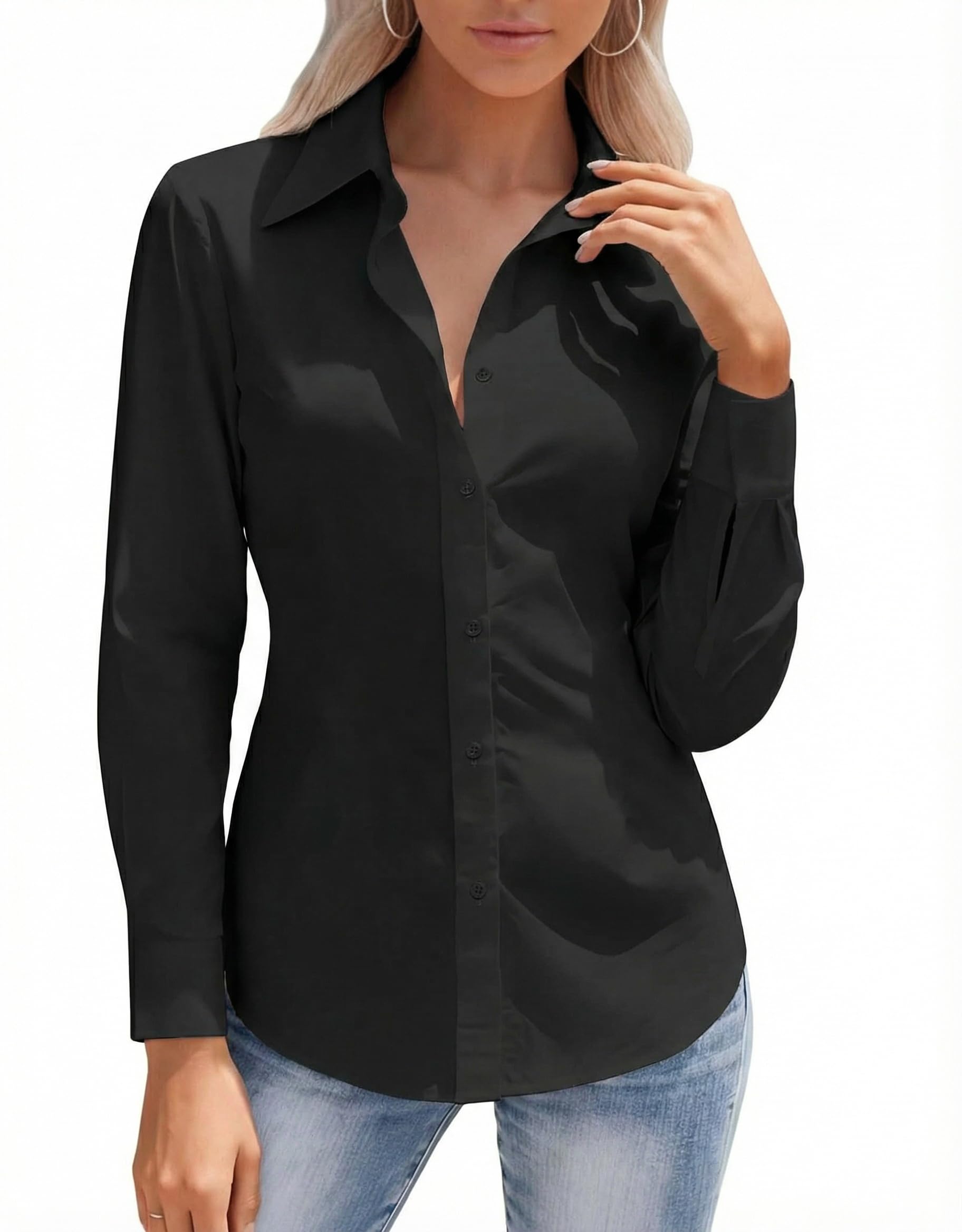 hotouch button down shirts for women long sleeve stretch dress shirts wrinkle-free work blouses slim fit office tops