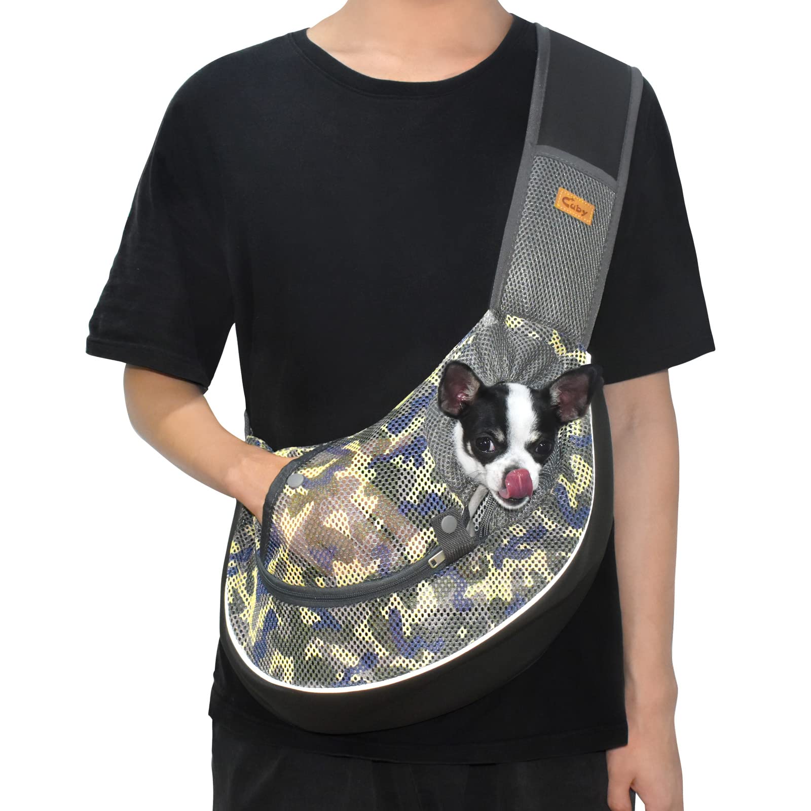 Cuby Pet Dog Sling Carrier for Small Dogs Cats Breathable Mesh Travel Safe Sling Bag Carrier for Dogs Cats Puppy (L, Camouflage)