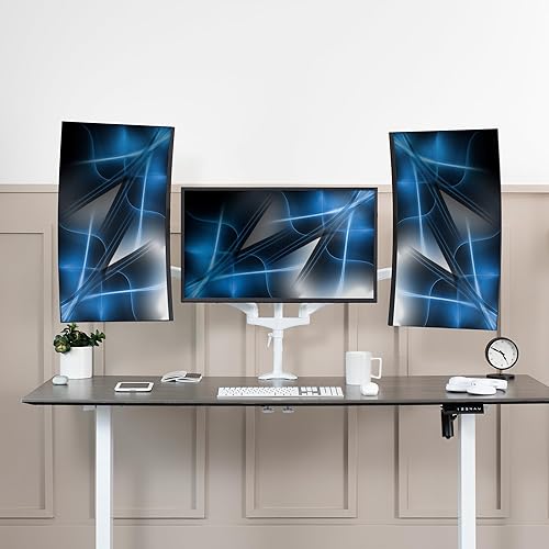 Miniatura 8 de VIVO Soporte para monitor neumático triple de 17 a 32 pulgadas, 2 brazos neumáticos, 1 fijo, giratorio ajustable, rotación, soporte de escritorio