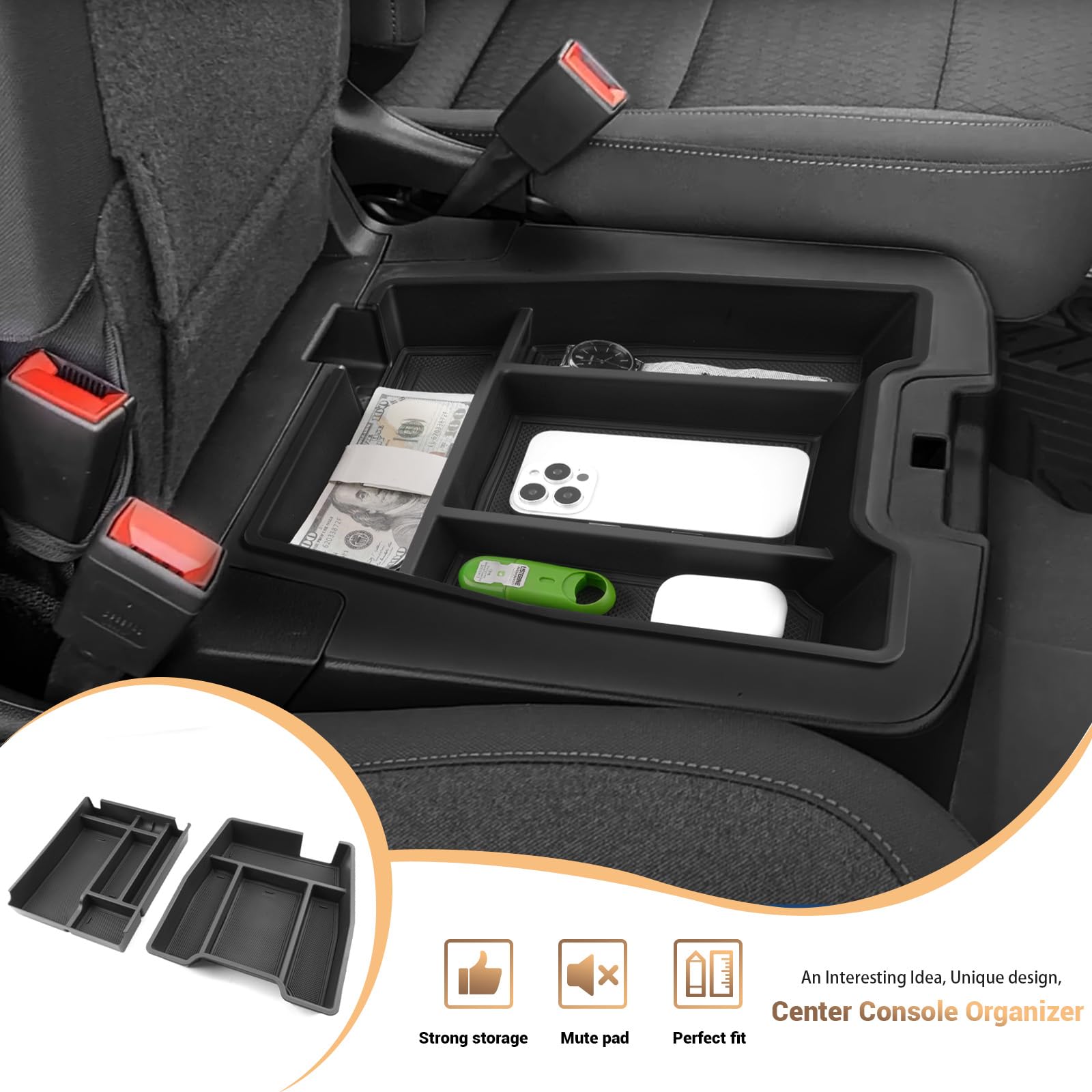 Chevy Silverado fold-flat middle seat under-seat storage compartment open view