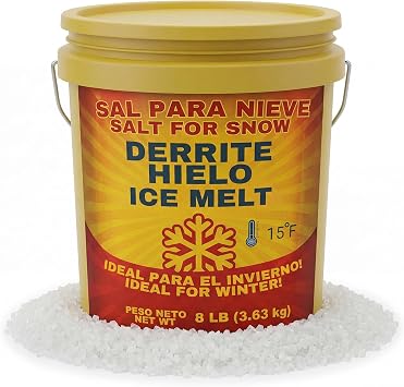 Sal para Nieve, Salt for Snow Ice Melt Pail Deicer for Snow and ice, Ideal for Driveways, Walkways & Steps 8 lb