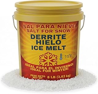 Sal para Nieve, Salt for Snow Ice Melt Pail Deicer for Snow and ice, Ideal for Driveways, Walkways & Steps (8 lb)