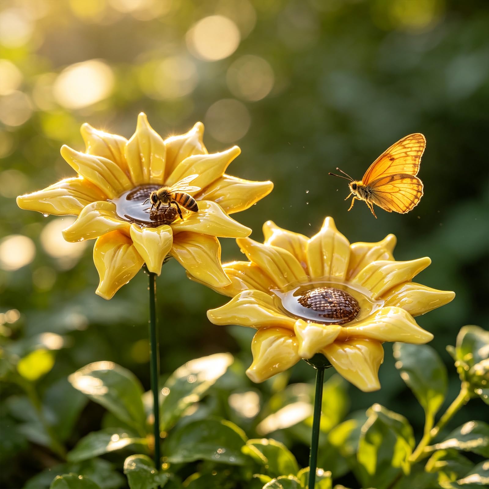 Handmade Ceramic Bee Watering Station, Mini Flower Pollinator
