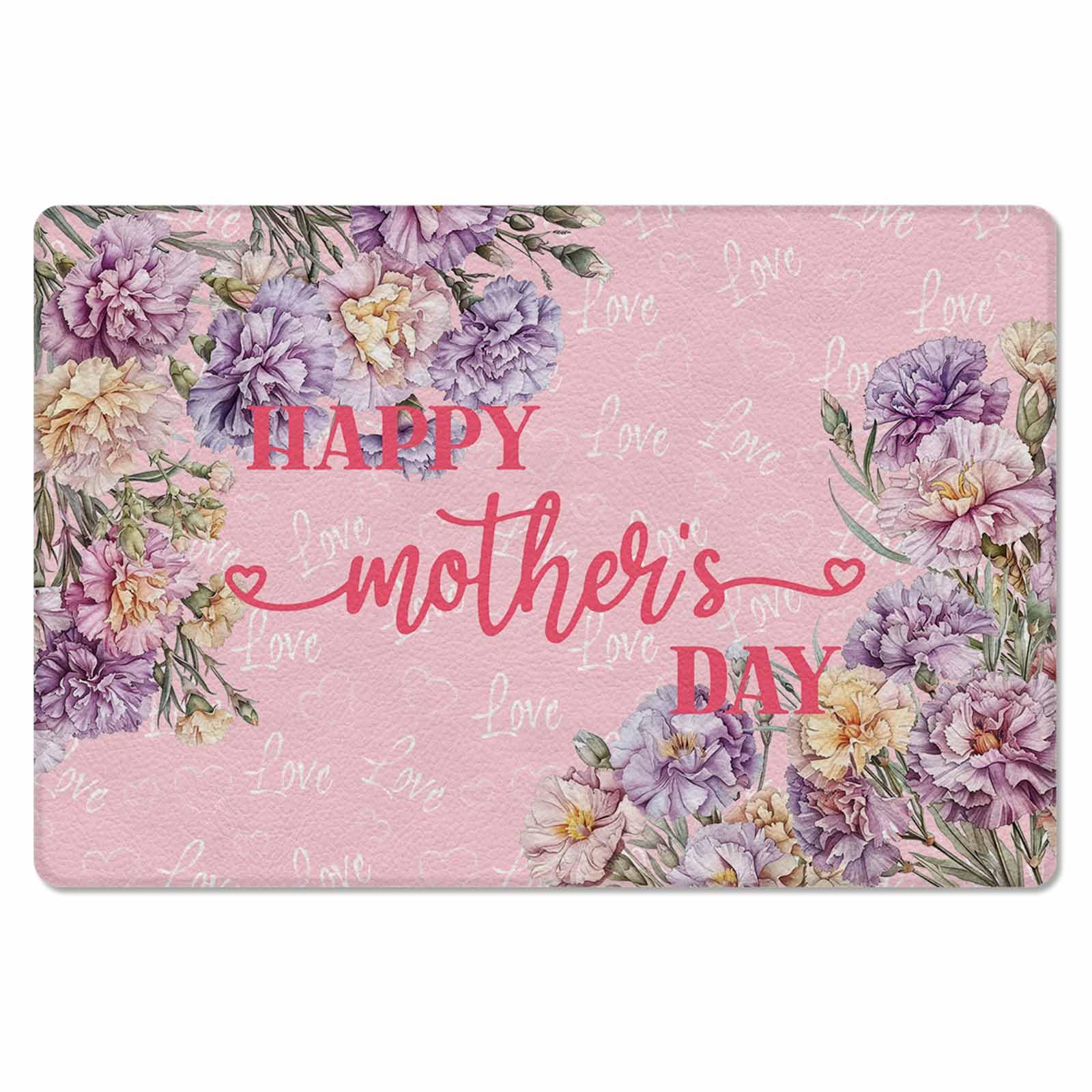 Floral Antifatigue Kitchen Bath Door Mat Cushioned Runner Rug,Washable Welcome Floor Sink Mat,Waterproof & Non-Slip Comfort Standing Doormat for Kitchen,Pink Love Heart Happy Mother's Day 24