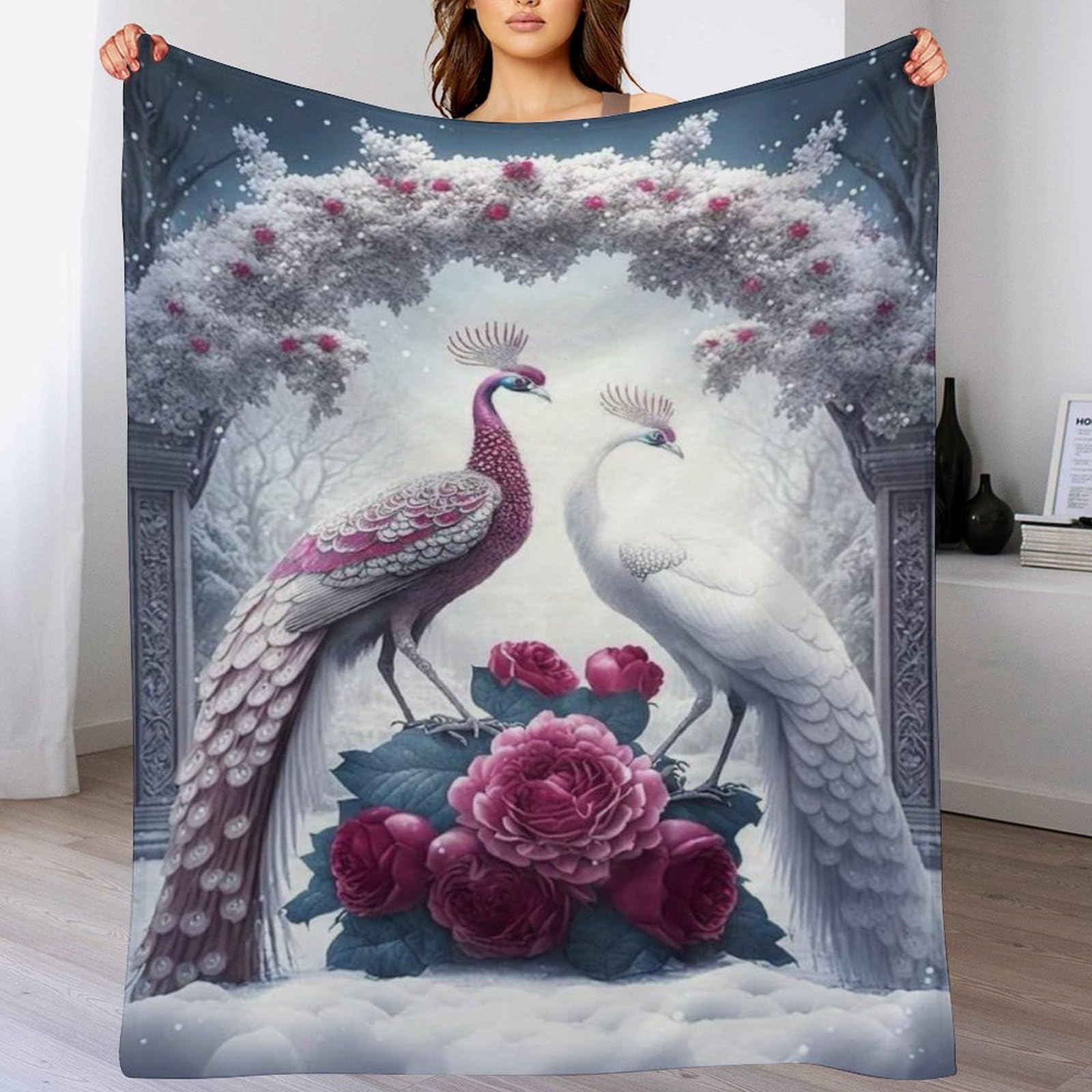 Manta para cuatro estaciones de pavo real contra el frío en noches de cama y sofá