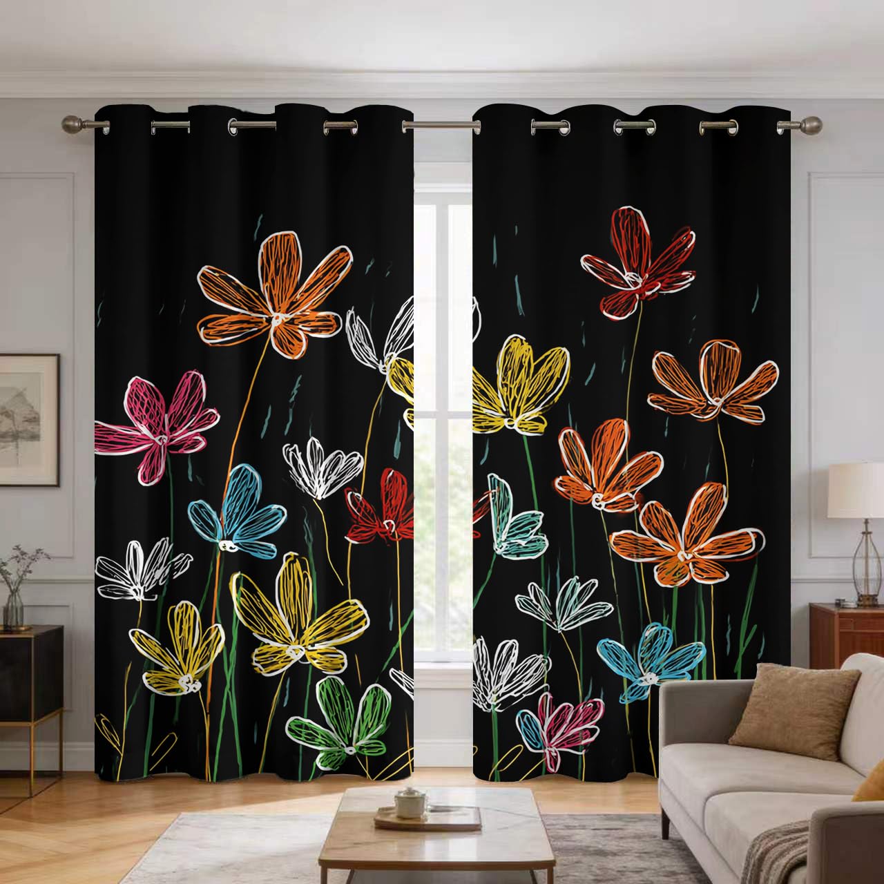 Rideaux motif colorée fleurs occultants et occultation salon ou chambre