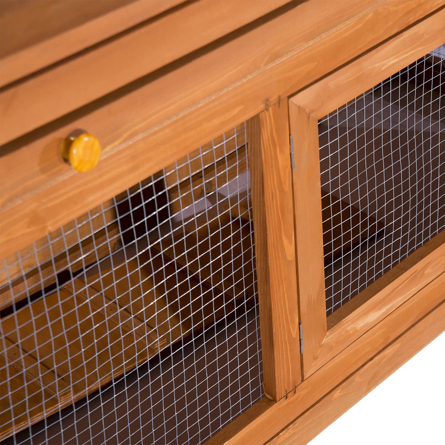 PawHut Cage à Lapin de Grande Taille en Bois de pin avec 2 étages, Toit ouvrant, râtelier à Foin, poulailler clapier dim. 120L x 48l x100H cm