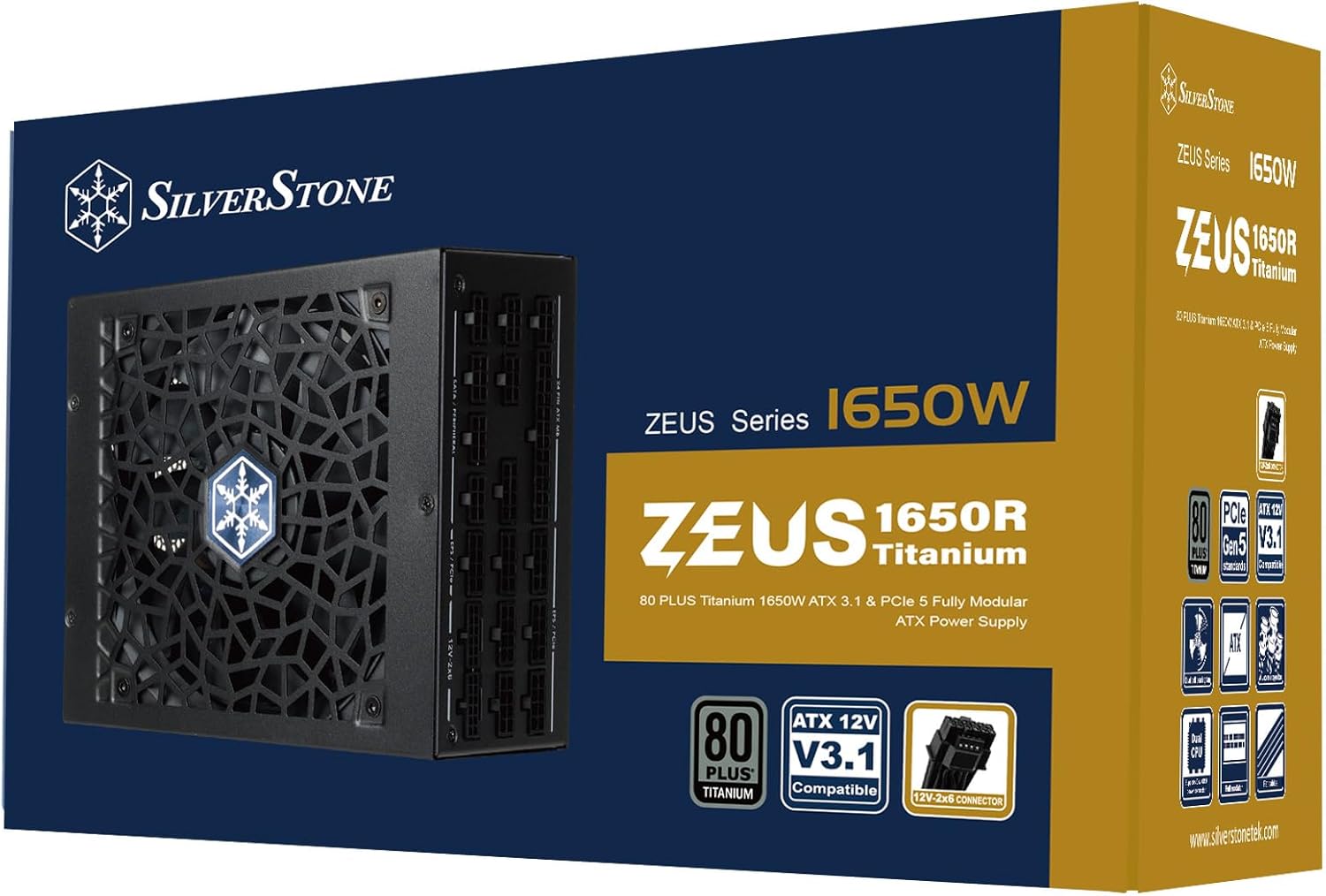 Silverstone Technology Zeus 1650R Titanium 80 Plus Titanium 1650W PCIe Gen5 / ATX 3.1 Power Supply, SST-ZU1650R-TM