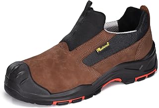 SAFETOE Herren Sicherheitsschuhe L-7525 Composite Toe Non-Steel Slip on Sicherheitsschuhe Atmungsaktives Nubukleder mit Memory Foam Einlegesohlen Metallfreie isolierte Gummisohle