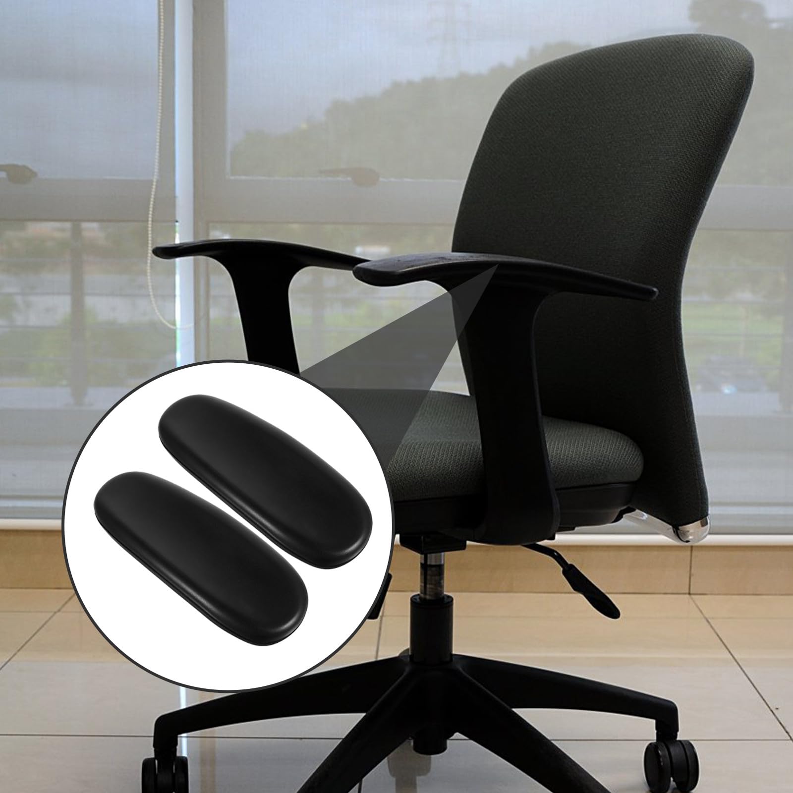 Lurrose Almohadillas y de Oficina para Giratoria Brazos Par de Silla Reposabrazos Ajustables de PU Negro a Aliviar Estrés en Cuello, 1