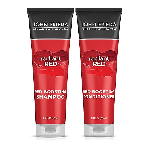 John Frieda Paquete de champú y acondicionador Radiant Red, champú y acondicionador mejorador, ayuda a mejorar los tonos, con granada y vitamina E