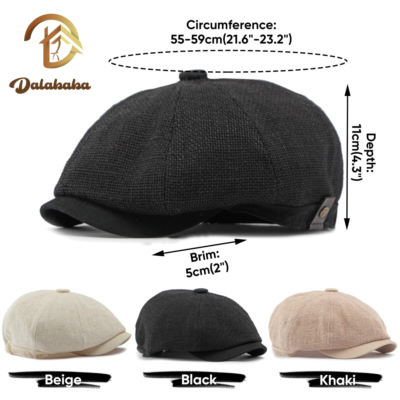 Beret Gorro Hombre, 8 Paneles Ajustable Verano Transpirable Plana Newsboy Sombrero, Moda Golf Driving Fishing Gorras para Hombre Mujere, 55-59 CM