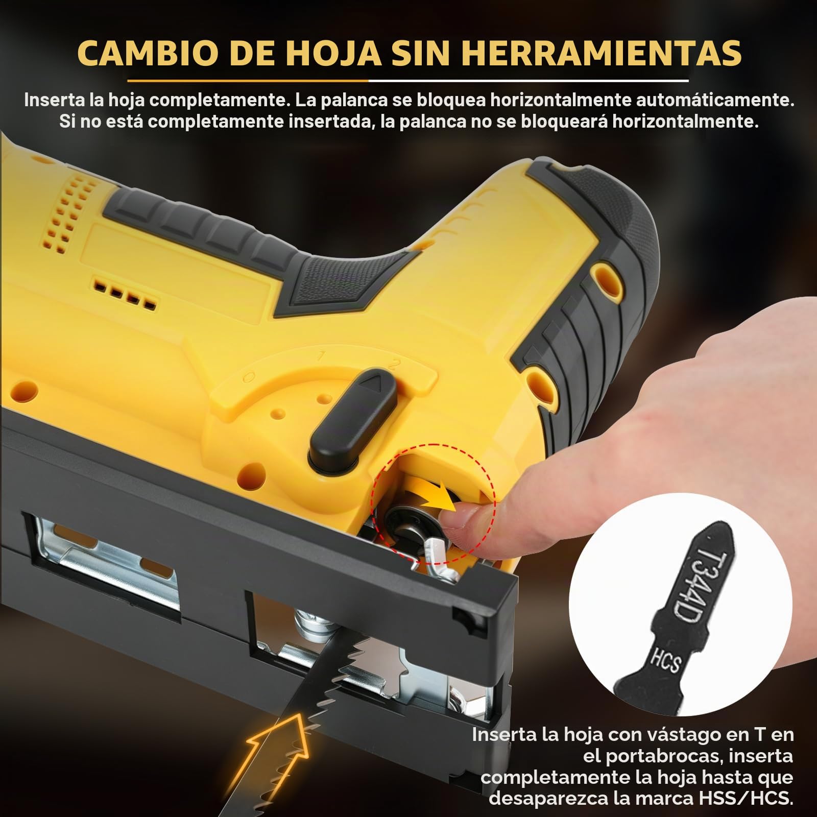 Serra de calar inalámbrica, compatible con baterías DeWaIt 18V/20V, 2800 rpm, motor sin escobillas, 7 ajustes de velocidad, corte inclinado ±45°, carrera de 18 mm, adecuada para madera, metal y PVC