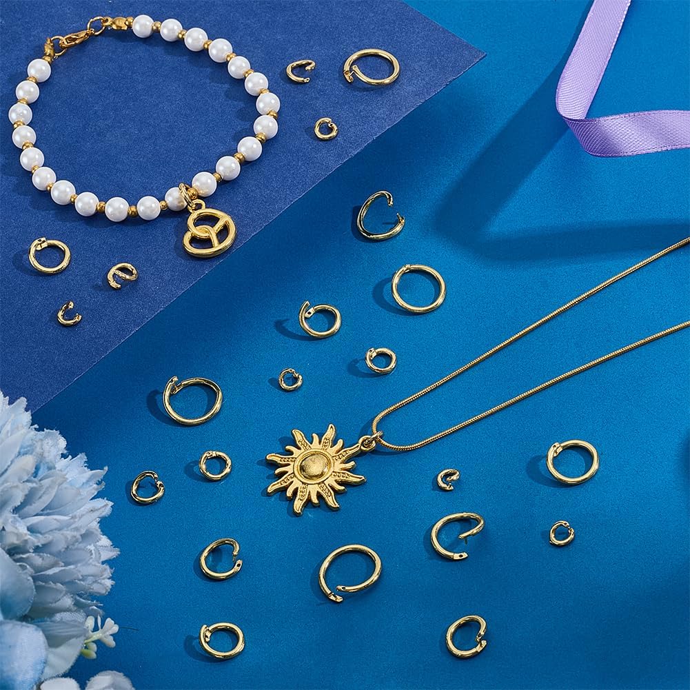 PH PandaHall 40pcs 5 Sizes Locking Jump Rings, Brass Locking Rings Golden Tone Jewelry Connectors Findings for DIY Crafts Bracelet Necklace Earring Jewelry Making, 5.5/7.5/10/12/14mm - Image 4