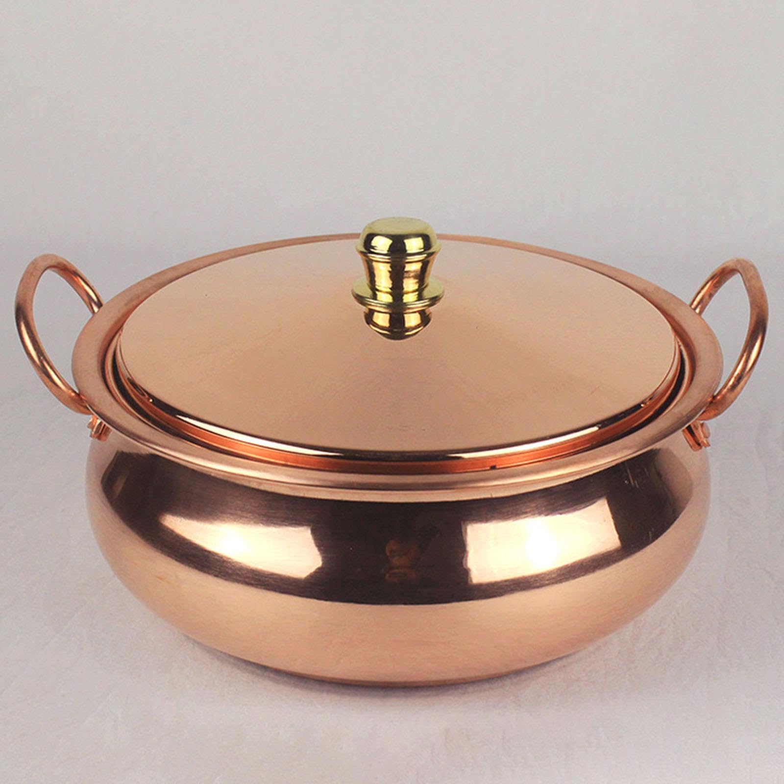 Milageto Olla de Cobre Puro para Estufa, inducción, Hermosa Forma, Hecha a Mano, Universal, Olla Shabu Shabu, Utensilios de Cocina de Cobre para el hogar, 18 CM
