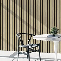 Vista 2 de Papel tapiz autoadhesivo de rejilla de madera para despegar y pegar, papel tapiz autoadhesivo de madera sintética, listones de madera, papel