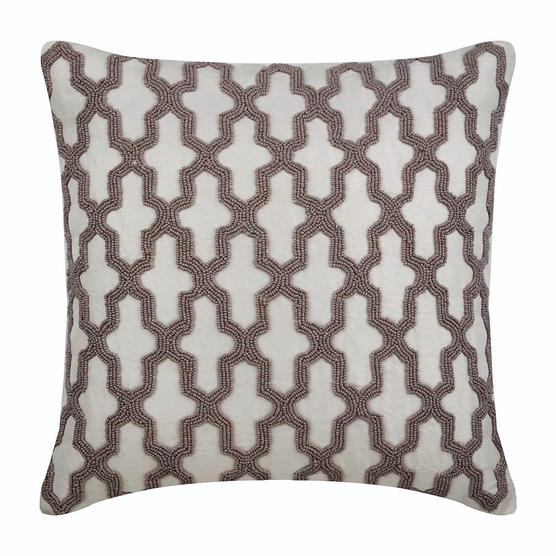 The HomeCentric Trellis Cushion Cover Accent Couch Sofa Bed Cushion Case Ivory Silk Cushion Cover Bead Embroidered, Ivory Cushion Cover 50x50 cm (20x20 inch), Moroccan - Trellis Cafe Runway