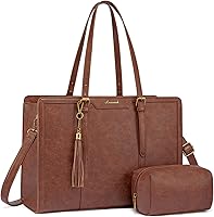 LOVEVOOK 15.6 Inch Laptop Tote Bag for Women - Vintage Faux Leather Work Purse with Clutch & Cup Holder for Teachers & Office