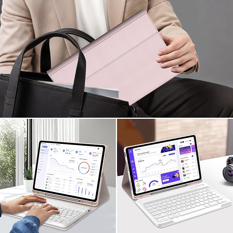 IVEOPPE Lenovo Tab P12 12,7" Védőtok AZERTY Billentyűzettel Rózsaszín