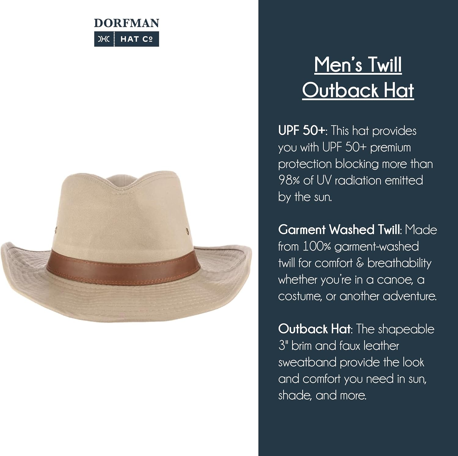 Dorfman Hat Co. Men's Twill Outback Hat - Image 4