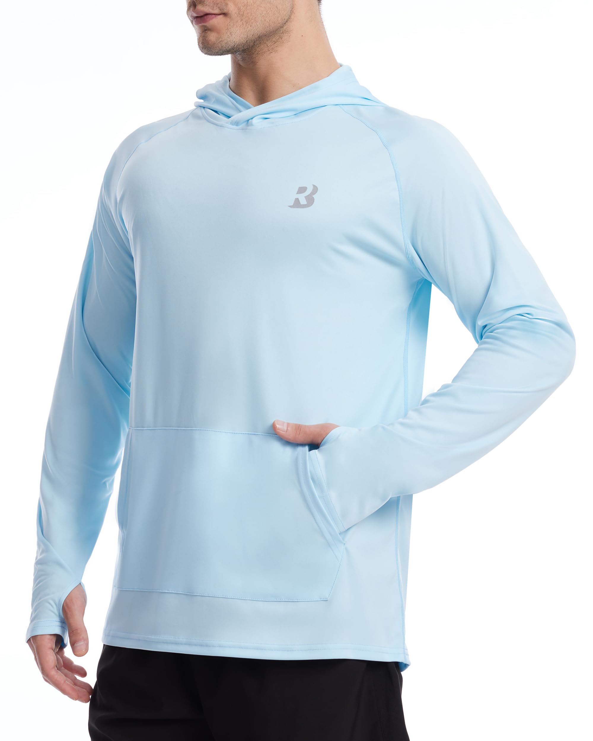 Roadbox Men's UPF 50+ Sun Hoodie Shirts, UV Protection Fishing Shirt with Pocket, Swim Hiking Rash Guard Long Sleeve Hoodies