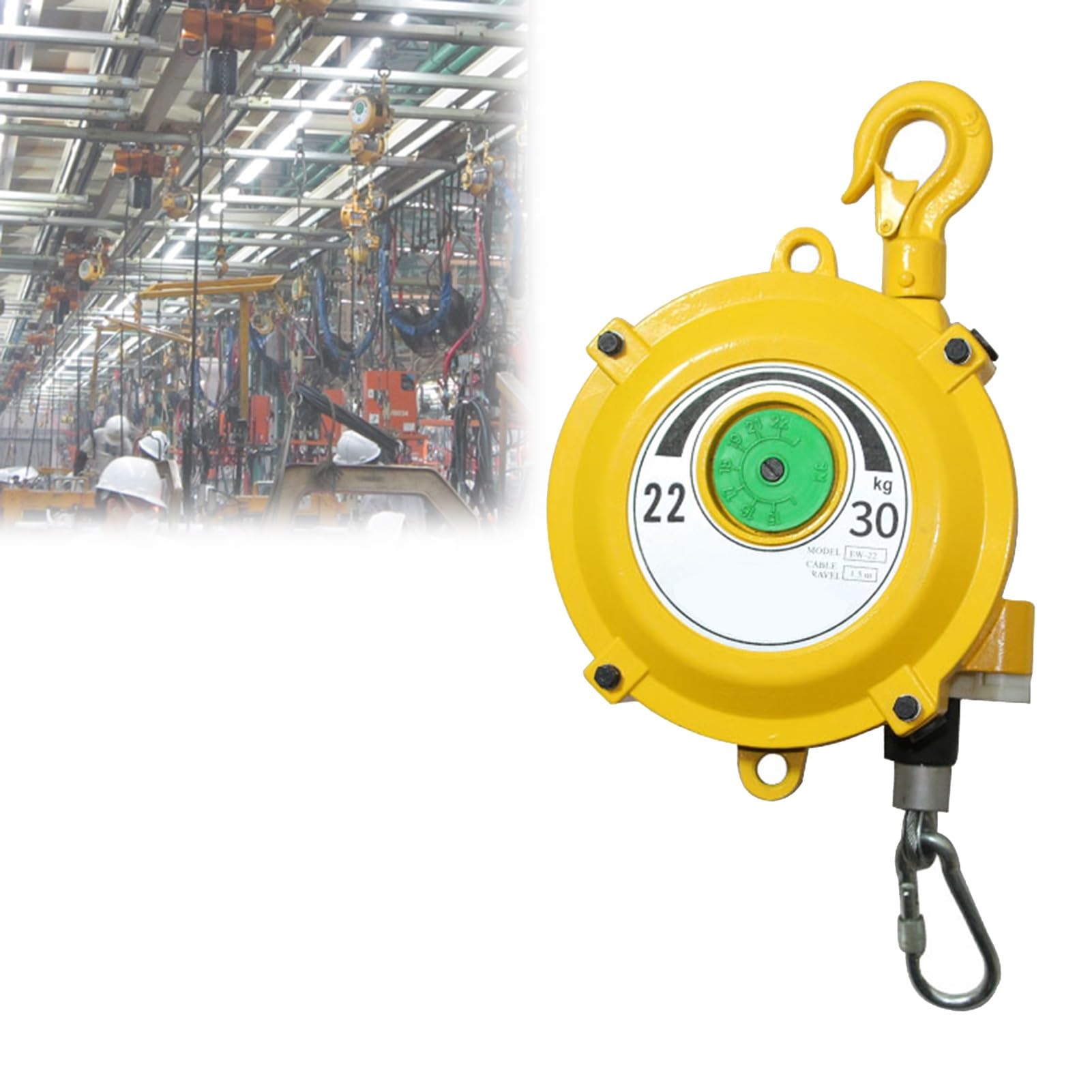 1pc Retractable Spring Balancer with 1.5m Wire Rope and Hook - for Workshop, Assembly Line, and Automotive Equipment(22-30kg)
