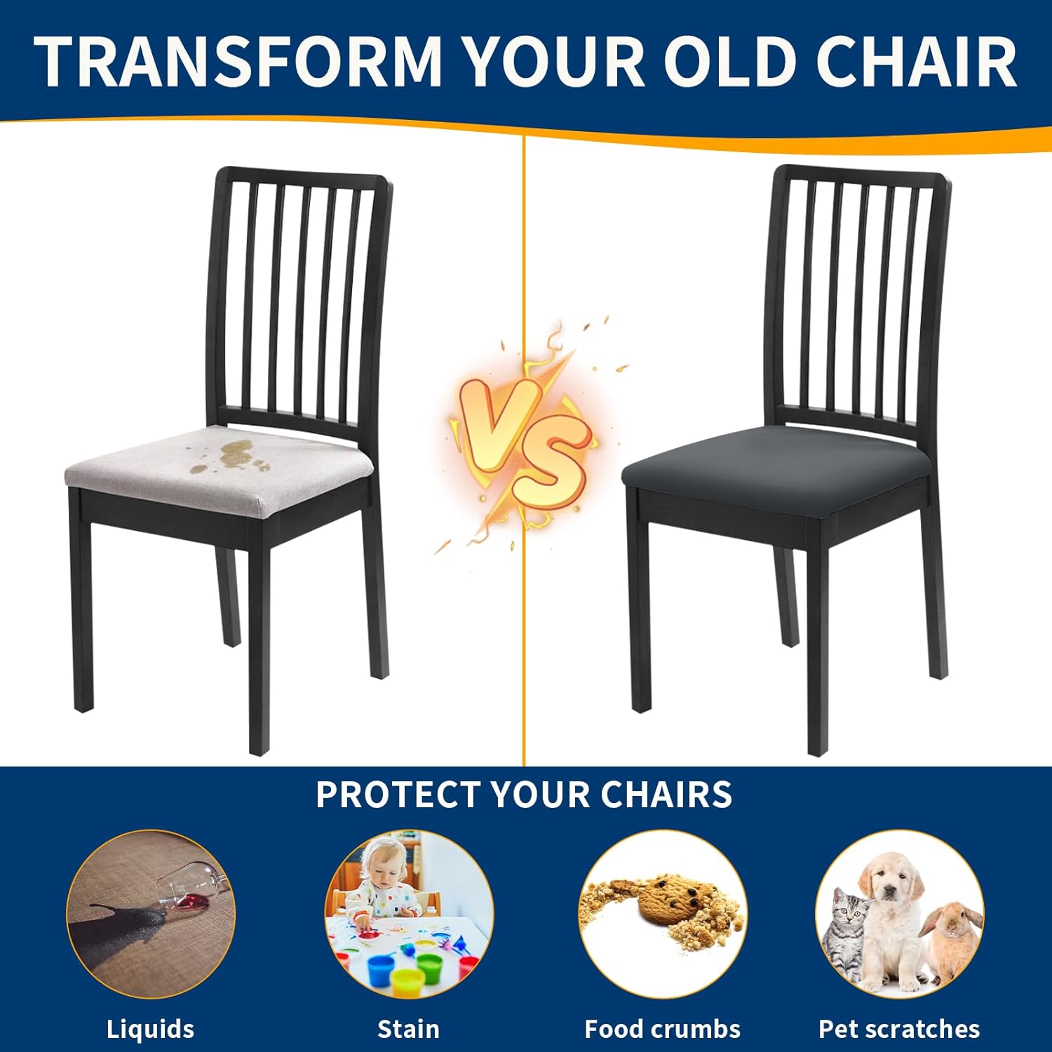 Waterproof Dining Chair Seat Covers Set of 8, Removable Washable Kitchen Chair Seat Slipcovers, Dining Room Chair Seat Covers for Home, Restaurant, Banquet