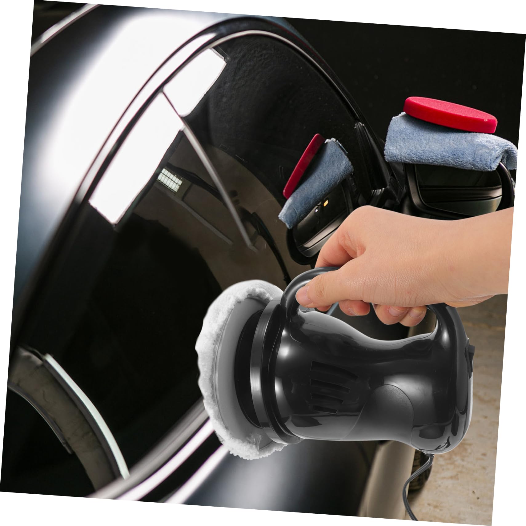 OUNONA 12V Car Polisher Waxer Kit with Ergonomic Handle Polishing Waxing Covers for Car Detailing and Paint Care Black Polishing Machine for Easy Use