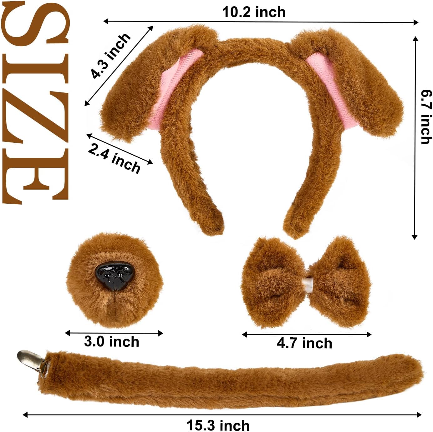 4Pcs Lion Costume, Brown Ears Headband & Tail Nose Paw Glove, Halloween Lion Cosplay Costume Accessories for Party - Image 3