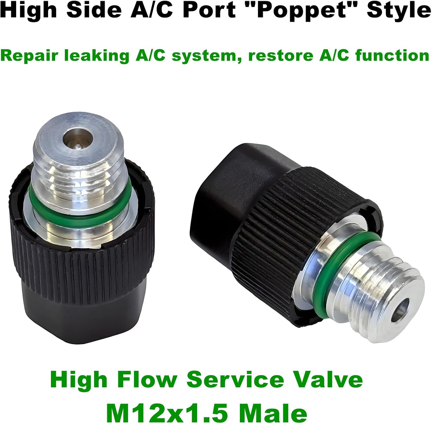 2Pcs High Pressure Air Conditioning Service Port Valves,Service Valve M12x1.5 Male High Side A/C Charge Port Includes Caps Aftermarket Replacement For MT0105, 800-955, 59946, GM 52458184, 15-5438