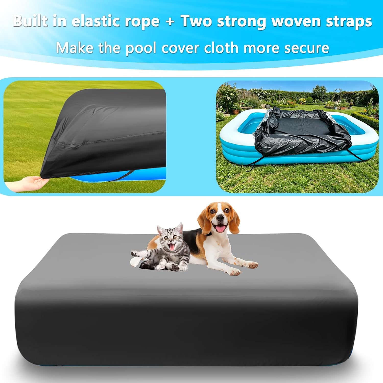 130 x 84 in Inflatable Pool Cover Rectangle 11 X 7ft Inflatable Solar Pool Cover for infaltable Pool Rectangular Pool Cover 130 x 72 x 22 Dustproof Rainproof Waterproof Square Swimming Pool Cover