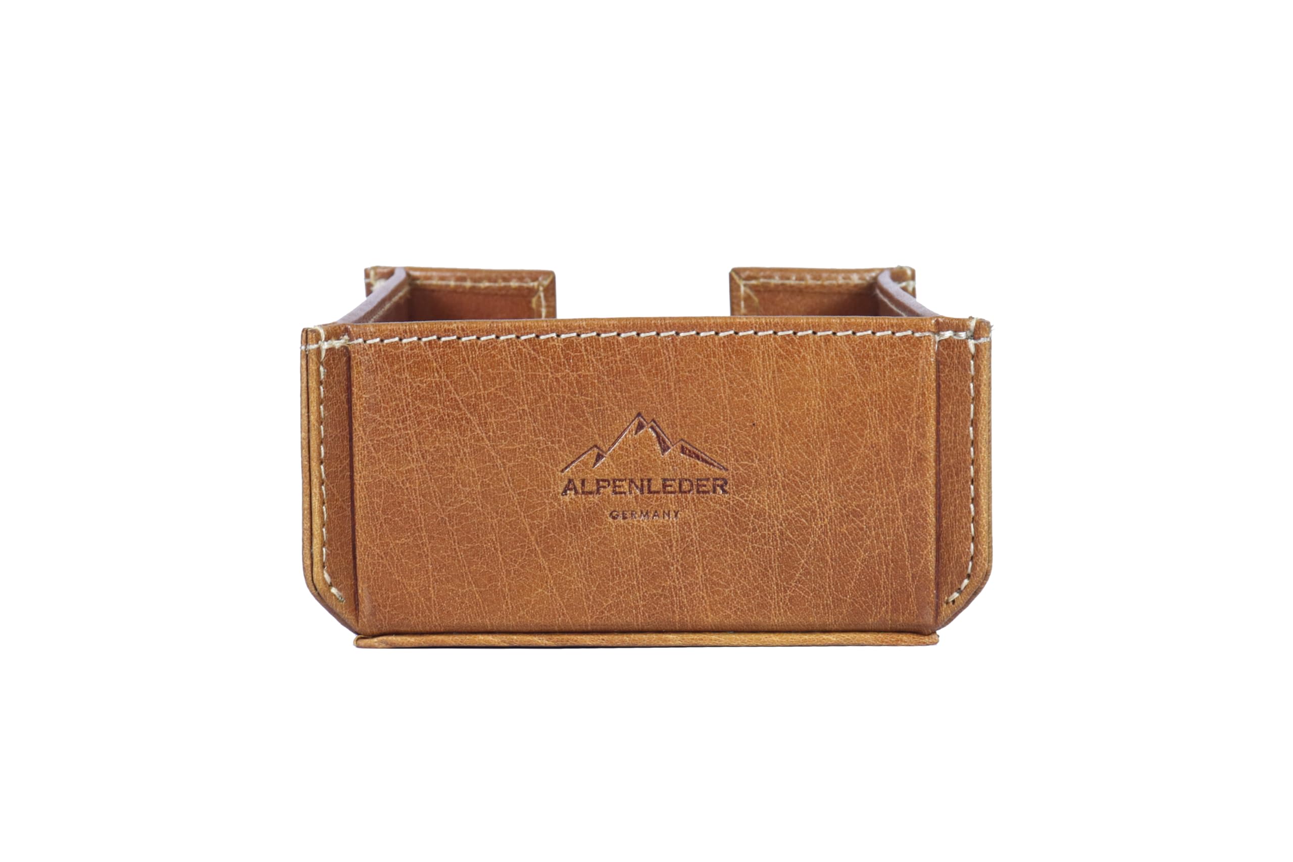 Alpenleder Notizzettelspender - Modell: PACKERL (Handgefertigt) - Nachhaltiges Bio-Leder aus regionaler Landwirtschaft | Notizblock Ablage leder *Fair Produziert* (10x10cm) (Cognac)