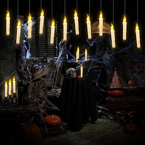 Miniatura 7 de Velas flotantes - Velas flotantes con varita, velas flotantes con pilas, velas colgantes para ventana, velas de techo para decoración navideña