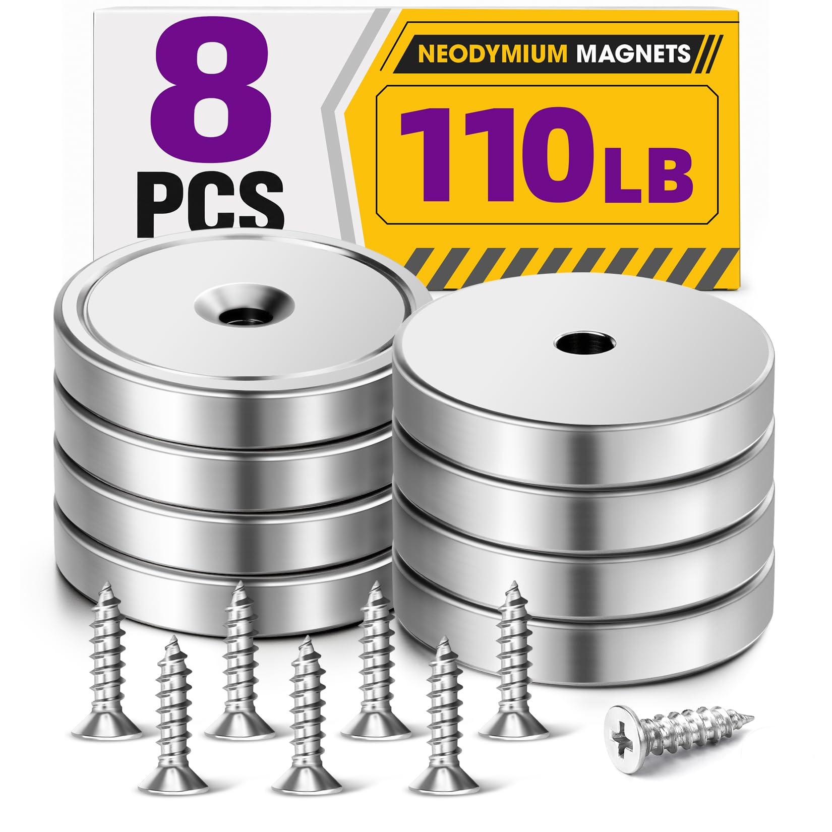 NIUKNOW 8 Pack Magnets with Holes, 110 LBS Super Strong Magnets Heavy Duty