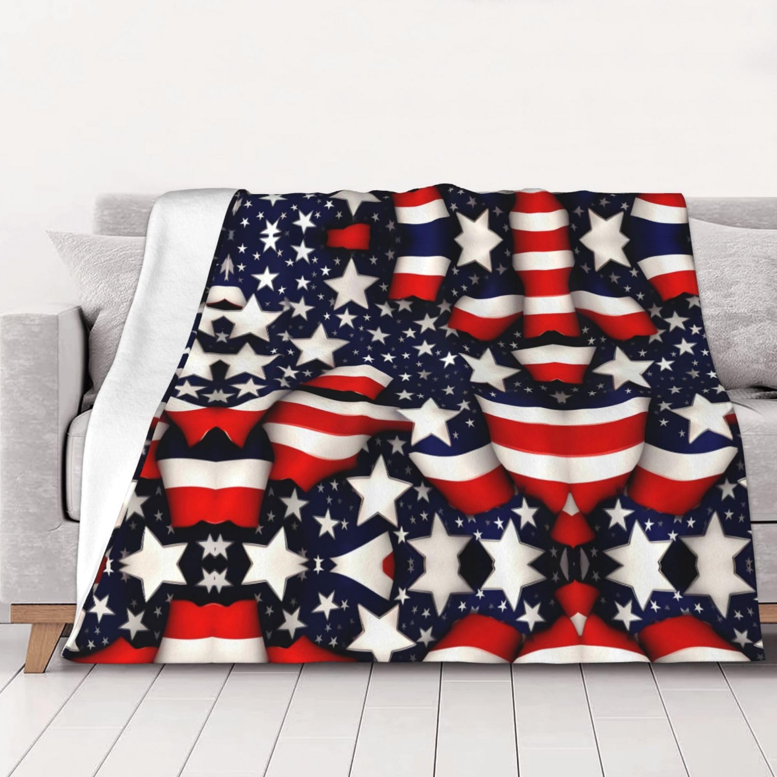 Couverture polaire drapeau américain plaid douillet pour soirées canapé et lit de 150x200 cm