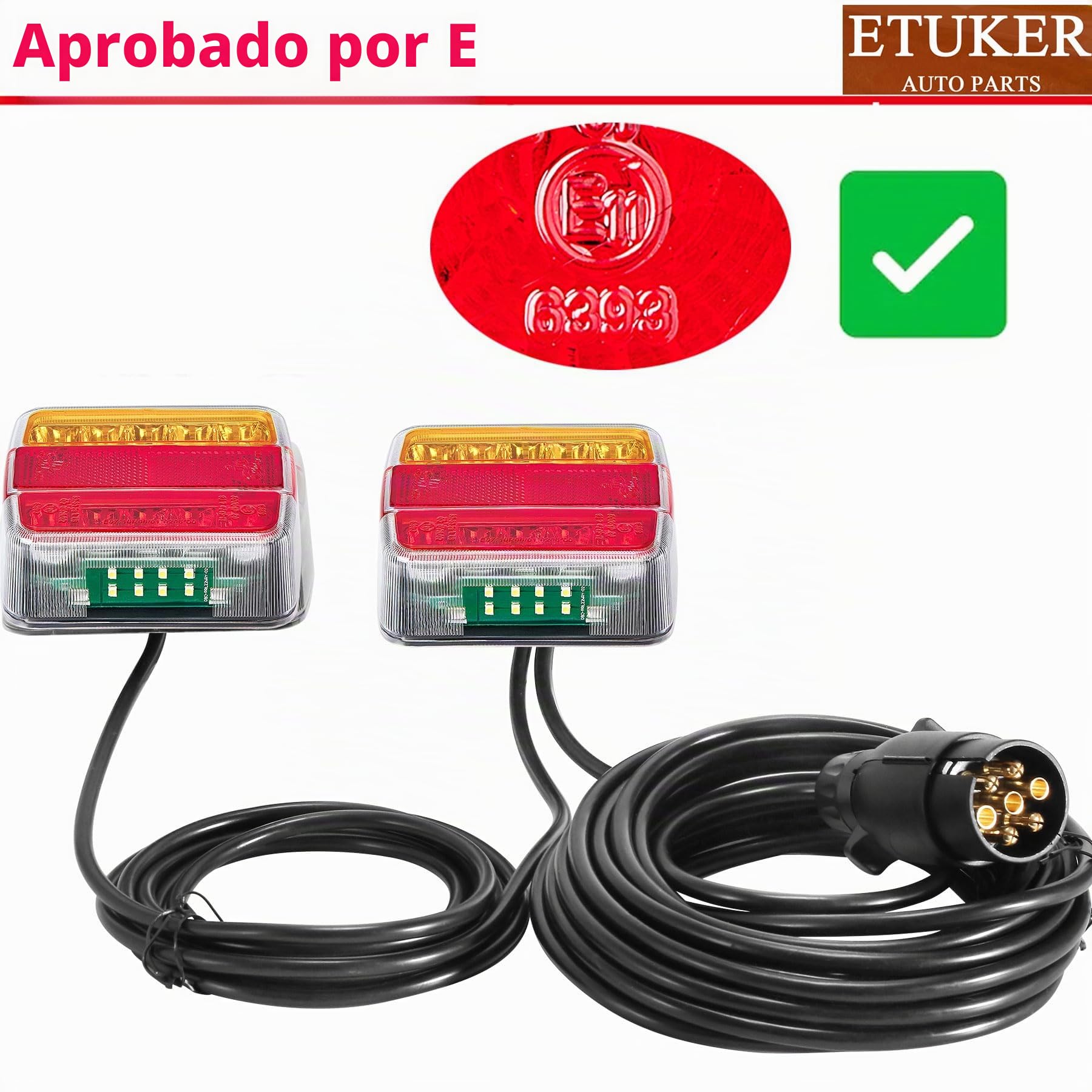Pilotos Led Remolque con Cable de 7,5m y Enchufe 7 Pines 12V Luces Remolque Traseras Impermeable 5Functiones Homologados