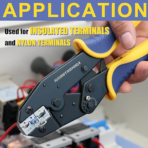 Vista 5 de haisstronica Crimping Tool for Insulated Electrical Wire Connectors-AWG 22-10 Ratchet Crimper Tools-Racheting Wire Crimping Tools-Available for