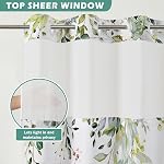 No Hook 3 in 1 Shower Curtain with Snap in Liner, Green Leaves Flower Shower Curtain Set with See Through Top Window, Machine Washable Waterproof Polyester Fabric Bath Curtain, 71 x 74 in