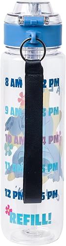 Miniatura 3 de Silver Buffalo Lilo and Stitch Aloha Chillin Botella de agua de plástico con tapa de bloqueo y correa, 33 onzas