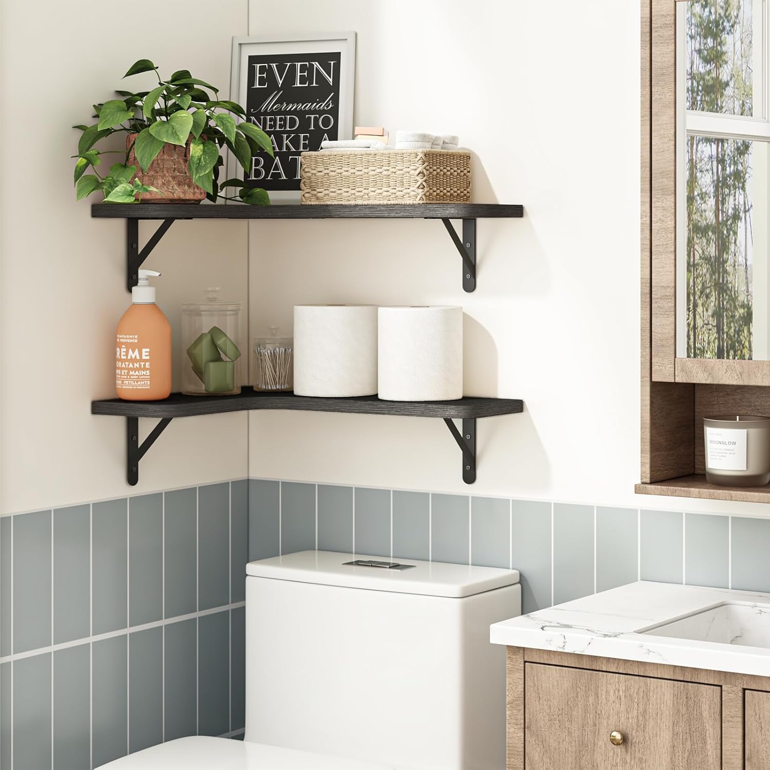 YGEOMER Corner Floating Shelves, Wall Mounted Corner Shelf for Bathroom, Kitchen, Bedroom, Home Decor, Laundry Room, Living Room(Set of 4 Black)