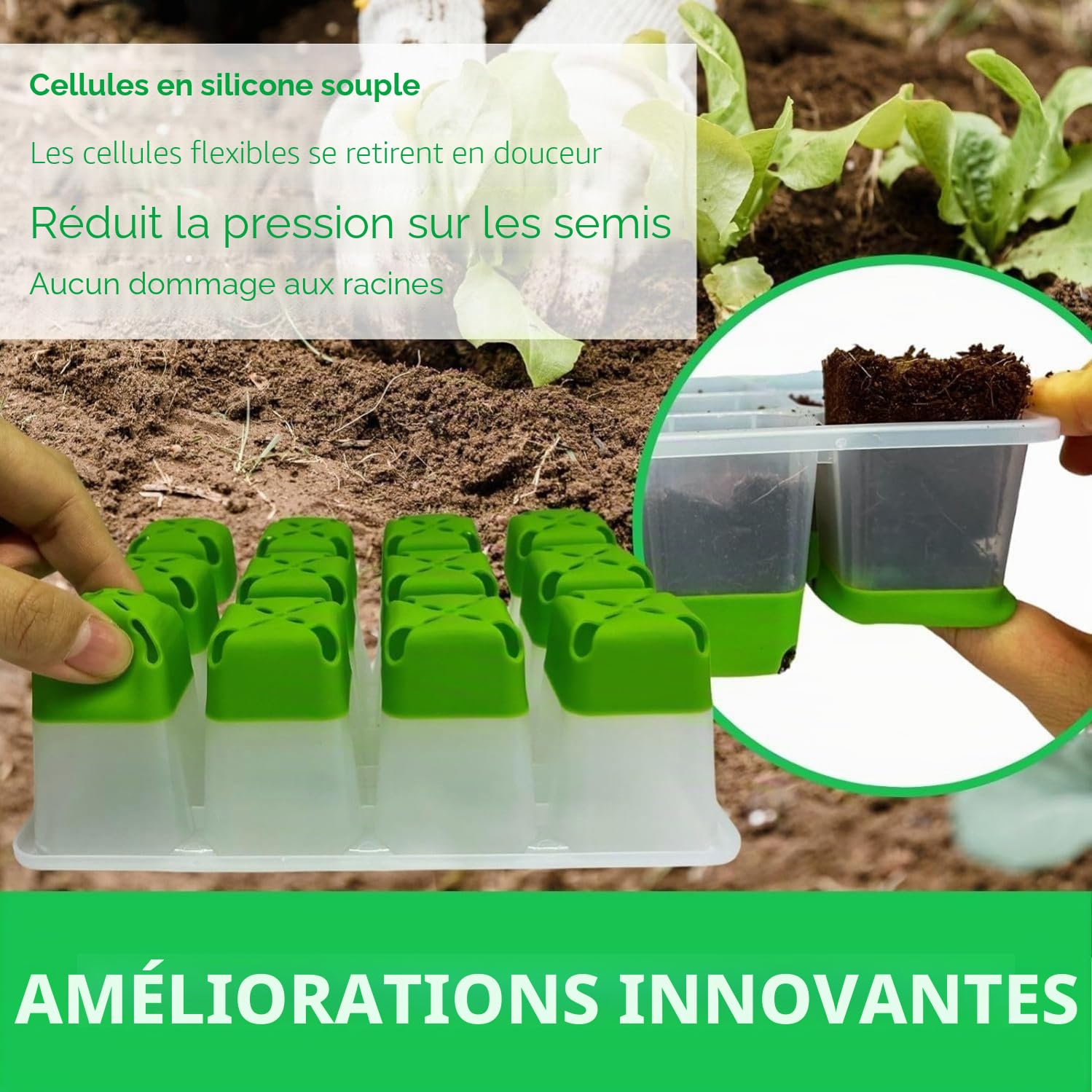 KAHEIGN 6 Pièces Silicone Plateaux de Démarrage de Graines, 72 Cellules Plateaux de Propagation de Graines Réutilisables avec Évents Réglables, Couvercle Surélevé, Silicone Base, Étiquettes, Outils