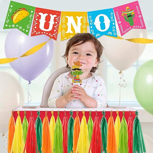 Miniatura 5 de Kitticcino Decoración de fiesta mexicana para el primer cumpleaños, pancarta para silla de bebé, decoración de tarta, adorno de taco, borla de