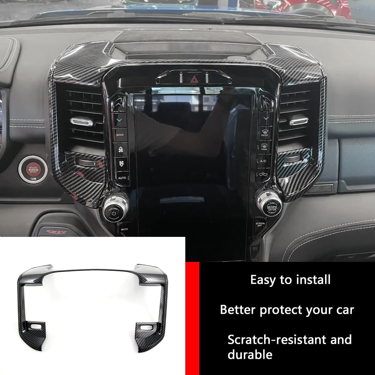 Car Accessories Fit for Dodge RAM 1500 2024 2023 2022 2021 2020 2019 Center Console Navigation Side Panel Cover Trims Middle Air Vent Outlet Panel Molding Trims (Carbon Fiber Style) 1PC ABS