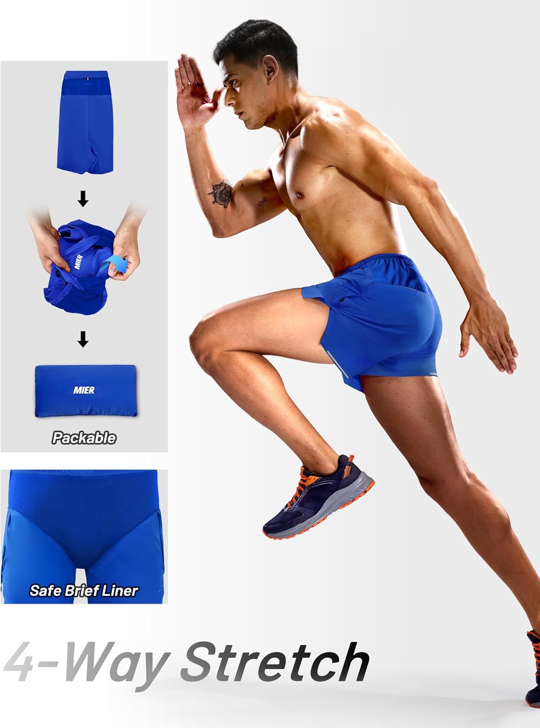 MIER Limitless - Men's 3.5'' Running Shorts, Quick Dry Brief-Lined Marathon Racing Shorts with Pockets, Packable