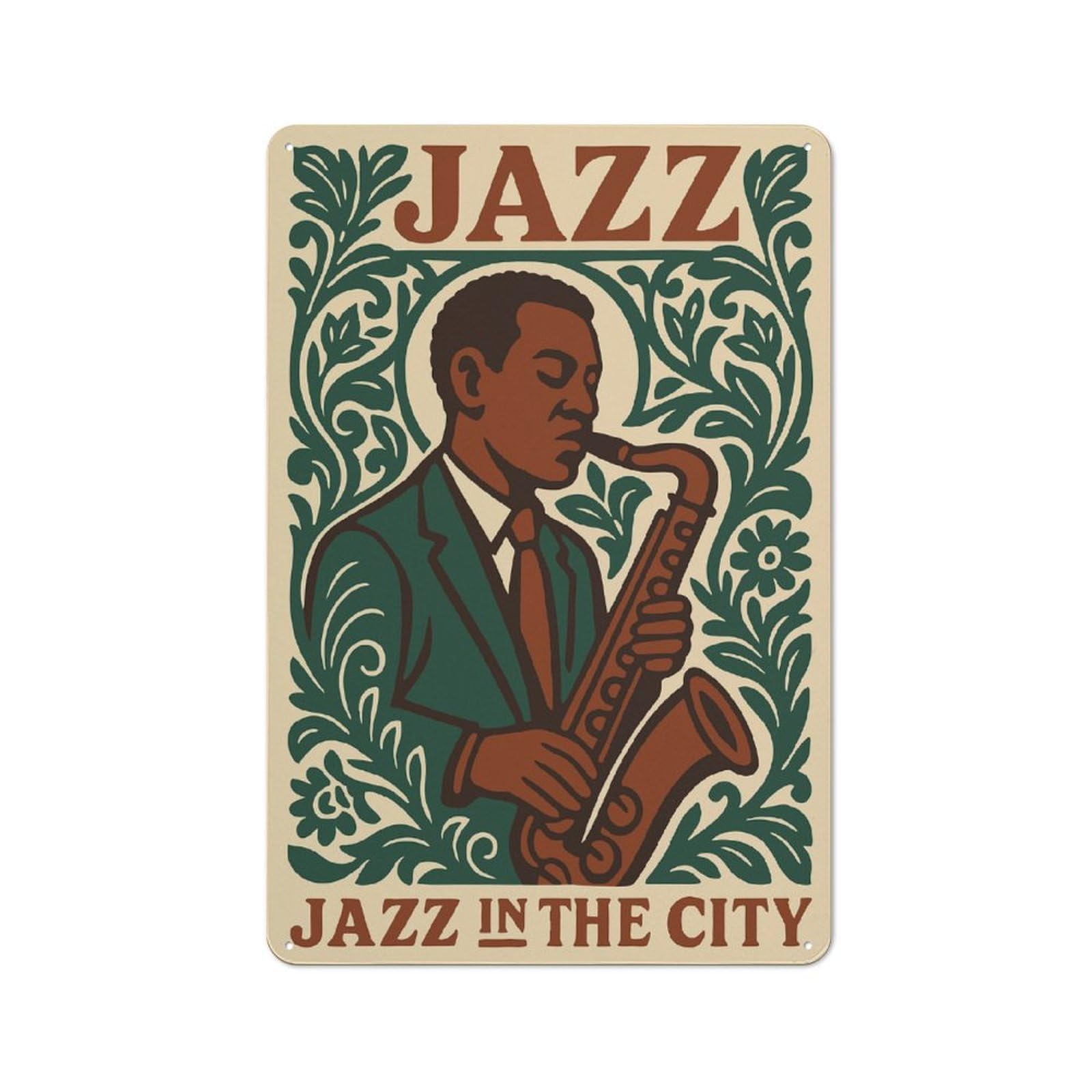 Junmoney Style-14 Jazz Musician Playing Saxophone Everyday Metal Wall Decor 30X20cm, Vintage Metal Sign For Hallway, Home Bar, Garage Or Study
