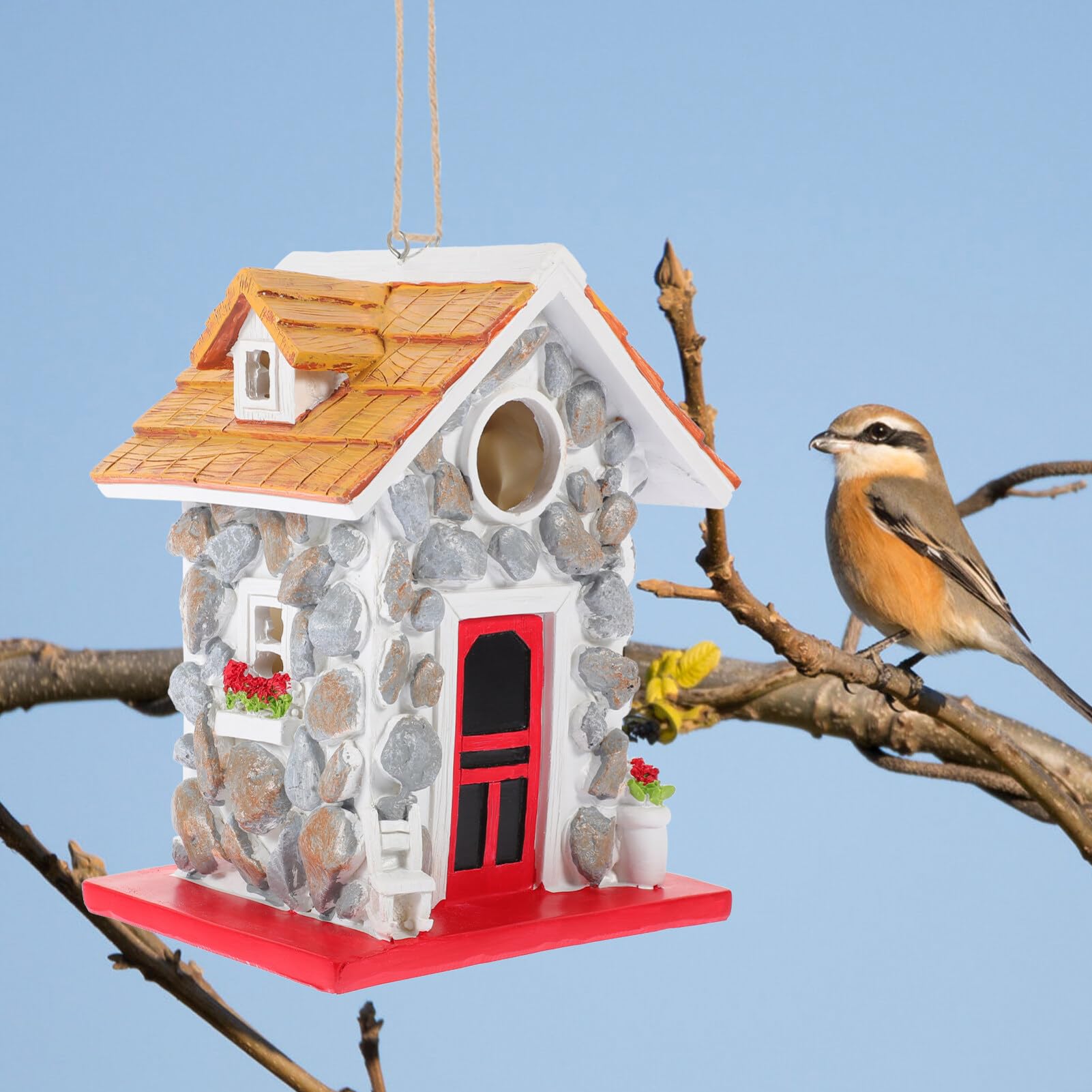 POPETPOP Casa para Pájaros: Colgante de Piedra Resistente para Colibríes Comedero para Pájaros Cajas Decorativas para Pájaros Al Aire Libre Estatua Decoración de Casa para Amantes de Los
