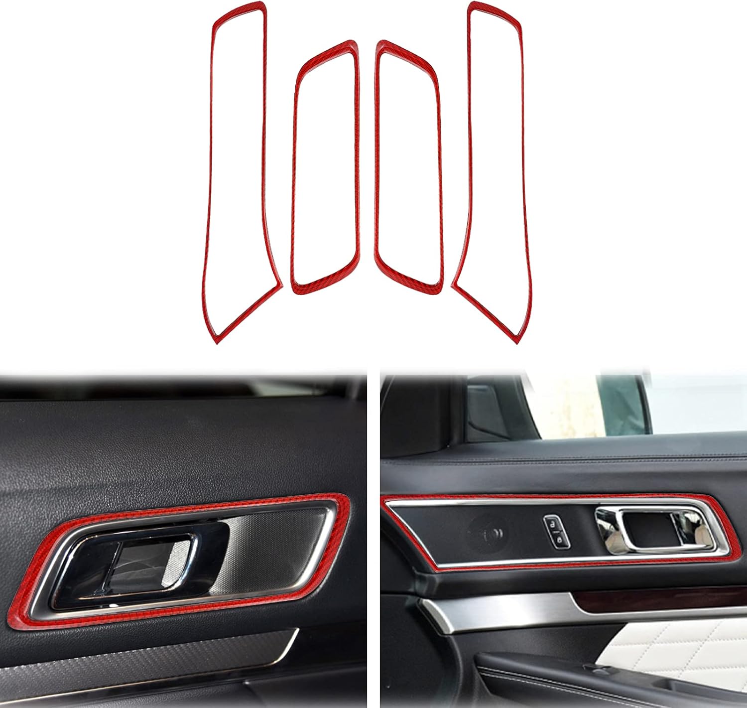 Carbon Fiber Inner Door Handle Frame Cover Trim Compatible with Ford Explorer 2014 2015 2016 2017 2018 2019 Interior Accessories Red (4Pcs)