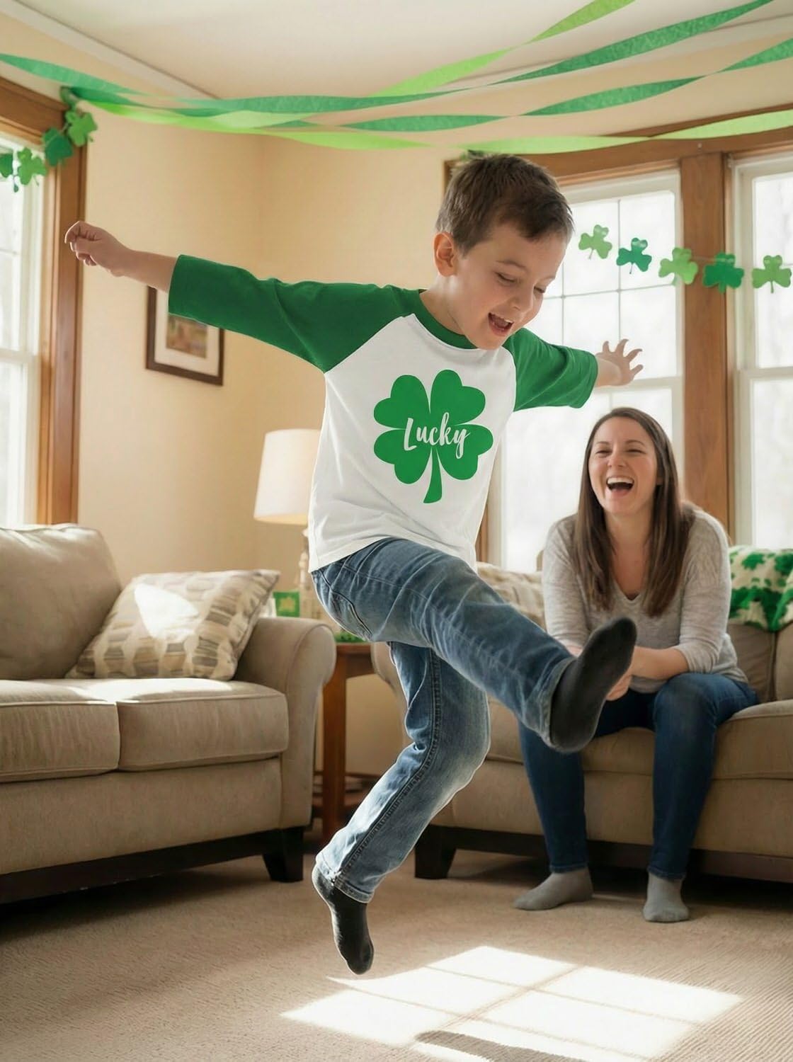 Tstars St Patrick's Day Toddler Raglan Shirt - Dump Truck Construction Shamrock 3/4 Sleeve Kids Tee