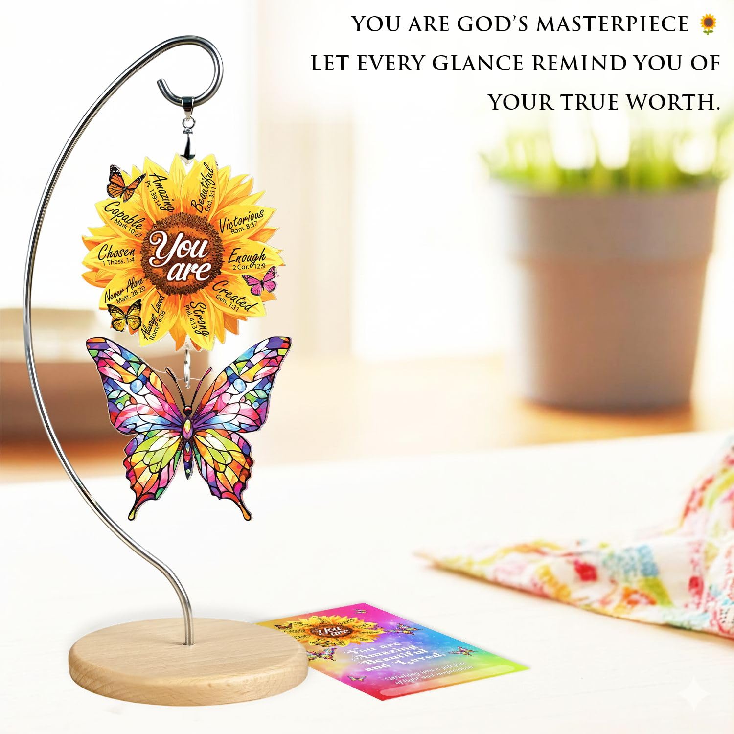Christian Gifts for Women Birthday, Butterfly Inspirational Gift for Friends, Mom, Sister, Girl, Female Coworker, Christian, God Says You are Sunflower Gifts for Women, Religious Desk Decor